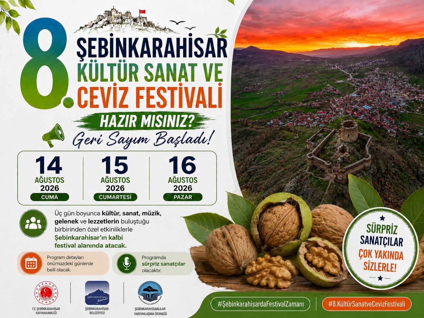 8. Şebinkarahisar Kültür, Sanat ve Ceviz Festivali için büyük buluşmaya sayılı günler kaldı